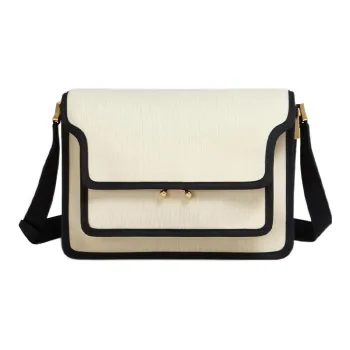 MARNI Trunk Nylon Polyurethane Trunk Bag, Shoulder Bag, Crossbody Bag Medium Size Women's Black White