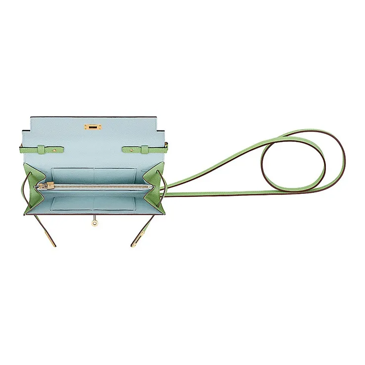 HERMES Kelly To Go Leather Wallets Shoulder Bag Crossbody Bag Women's Gecko Green/Mist Blue-2