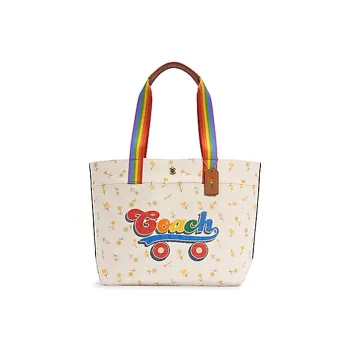 COACH Recycled Tote Canvas Fabric Tote Bag Shopping Bag Shoulder Bag Crossbody Bag Handbags Large Size Women's White