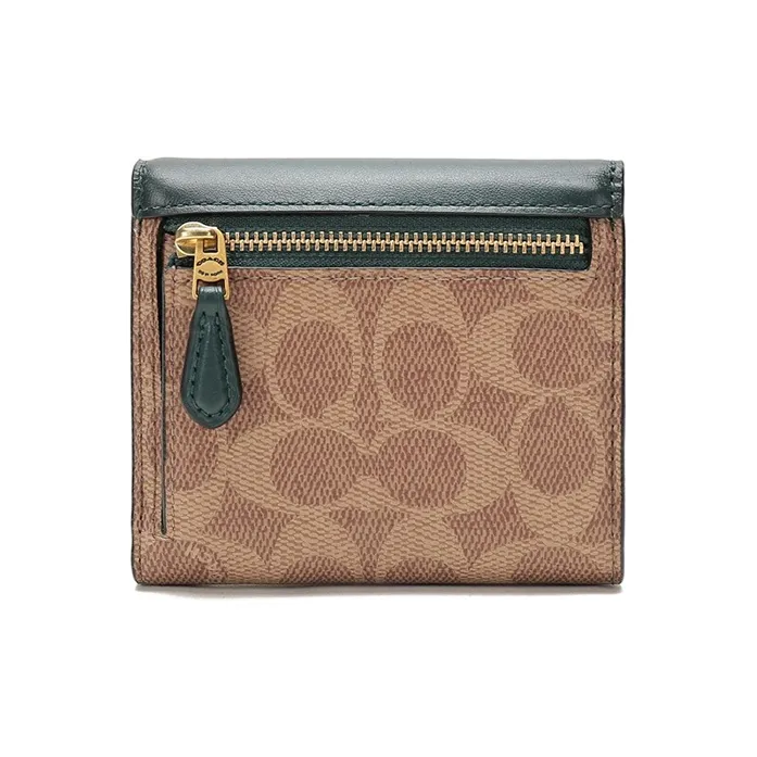 COACH Signature Canvas Clutch Envelope Bag Wallet Small Size Women's Forest Green With Brown-5