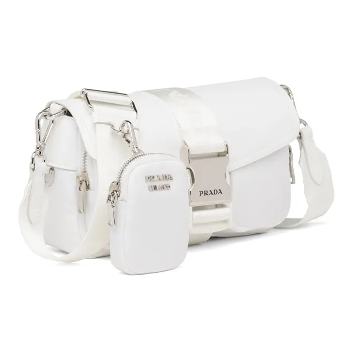 PRADA Nylon And Shiny Leather Shoulder Bag Women's White-1