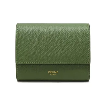 CELINE Essentials Series Grain Cow Leather Wallet Trumpets Women's Vintage Green