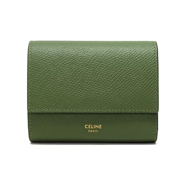CELINE Essentials Series Grain Cow Leather Wallet Trumpets Women's Vintage Green-0