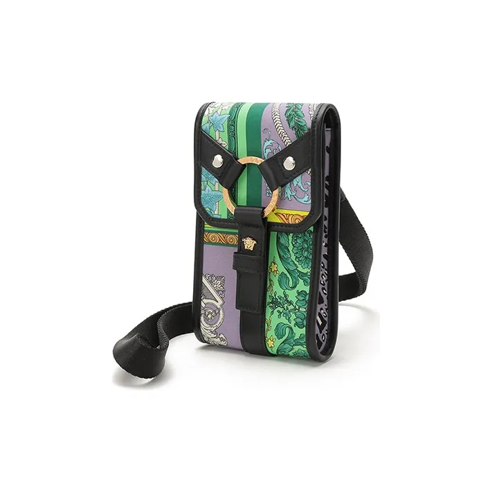 FANSIZHE VERSACE Fabric Shoulder Bag With Cell Phone Pouch Men's Purple & Green & Multicolor-1