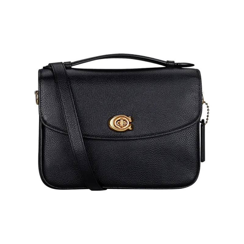 COACH Cassie Leather Messenger Bag Handbag Shoulder Bag Crossbody Bag Medium Size Women's Black-0