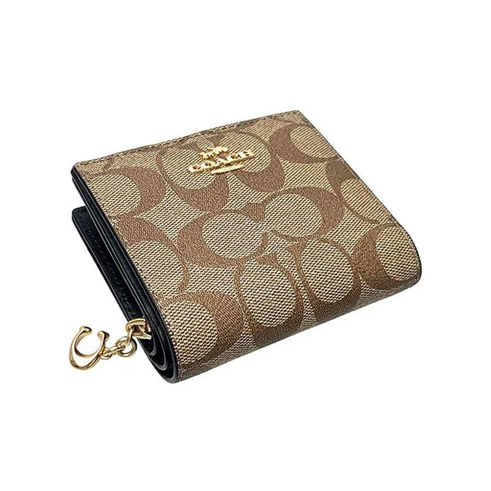COACH Snap Wallet Canvas With Leather Card Holder, Wallet Women's Brown Monogram-1