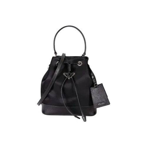 PRADA Nylon Bucket Bags One Shoulder Handbags Small Size Women's Black