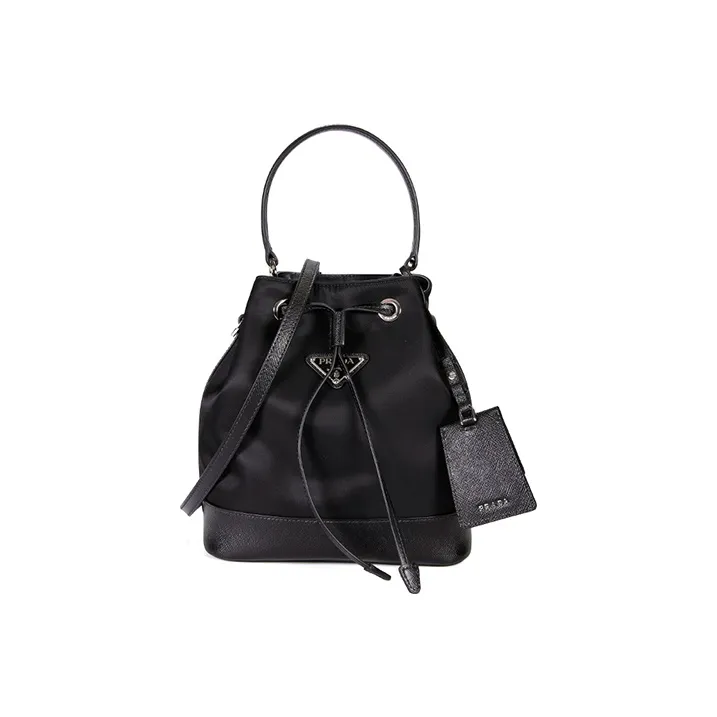 PRADA Nylon Bucket Bags One Shoulder Handbags Small Size Women's Black-0