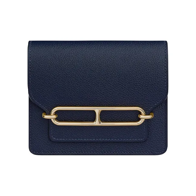 HERMES Roulis Evercolor Calfskin Coin Pocket, Pig Nose Wallet Women's 2Z Bleu Nuit Midnight Blue-0