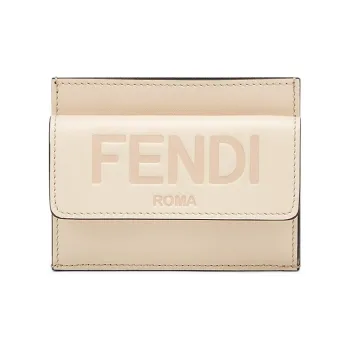 FENDI Calfskin Card Holder Money Clip Card Wallet Women's Pink Candy Color