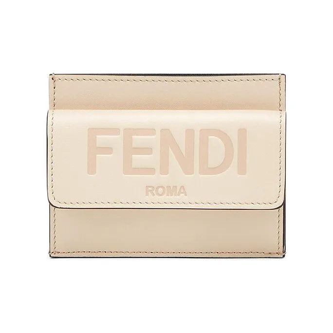 FENDI Calfskin Card Holder Money Clip Card Wallet Women's Pink Candy Color-0