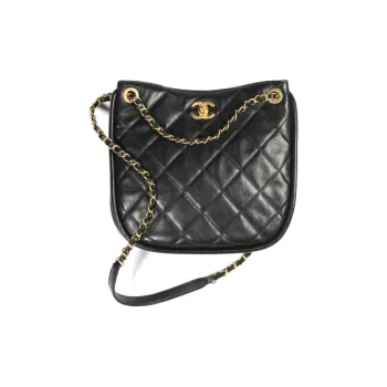 CHANEL Calfskin Tote Bag, Shopping Bag, Hippie Bag, Handbag, Shoulder Bag, Crossbody Bag Women's Black