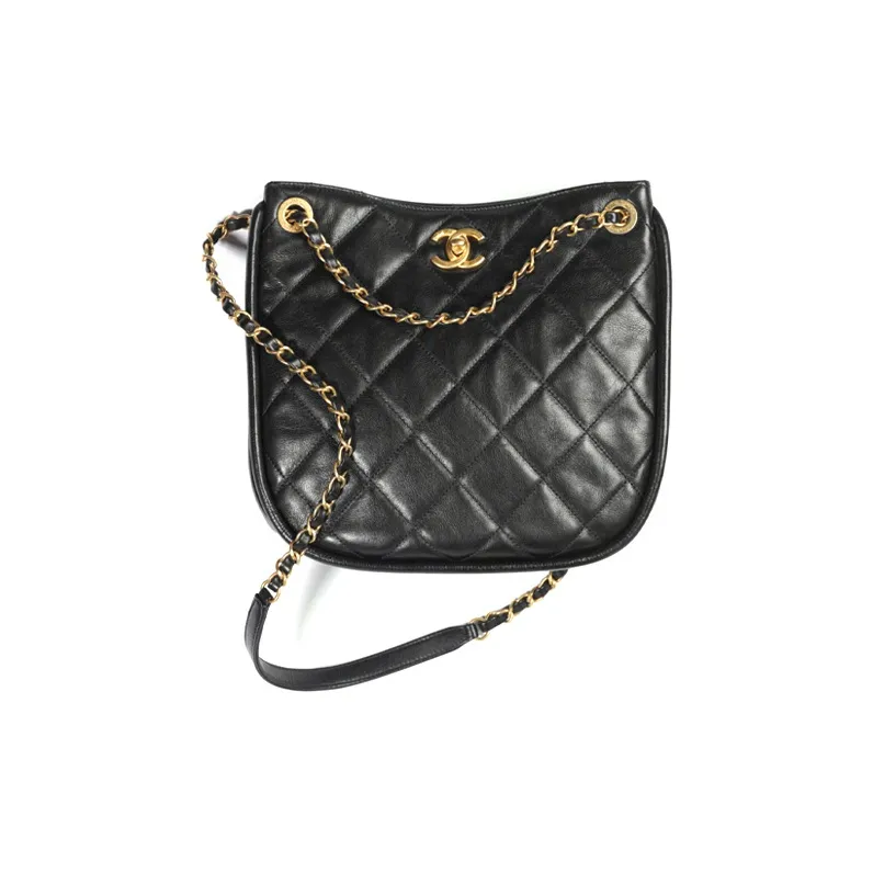 CHANEL Calfskin Tote Bag, Shopping Bag, Hippie Bag, Handbag, Shoulder Bag, Crossbody Bag Women's Black-0