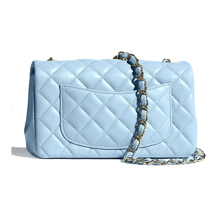 CHANEL Classic Flap CF Lambskin & Metal Shoulder Bag, Crossbody Bag Mini Women's Babyblue Sky Blue-2