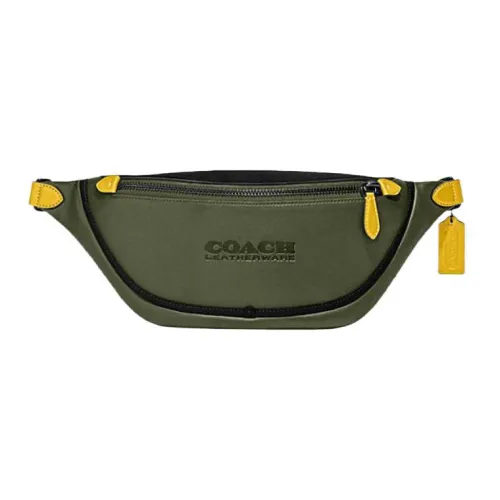 COACH League Cow Leather Shoulder Bag, Crossbody Bag, Sling Bag, Fanny Pack Large Size Men's Dark Green & Yellow