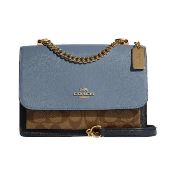 COACH Klare Coated Canvas With Leather Trunk Bag, Shoulder Bag, Crossbody Bag Small Size Women's Khaki & Blue