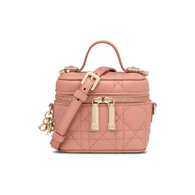 DIOR Lambskin Box Bag Shoulder Bag Crossbody Bag Handbag Makeup Bag Micro Women's Peachy Pink Color-0