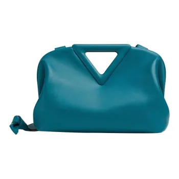 Bottega Veneta POINT Cow Leather Handbag Medium Size Women's Blue