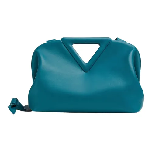 Bottega Veneta POINT Cow Leather Handbag Medium Size Women's Blue