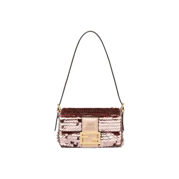 FENDI Baguette Full Embroidery Satin Material Baguette Bag Shoulder Bag Women's Pink