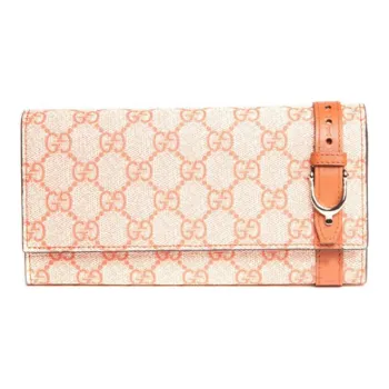 GUCCI Canvas With Leather Wallet Women's Orange & Beige