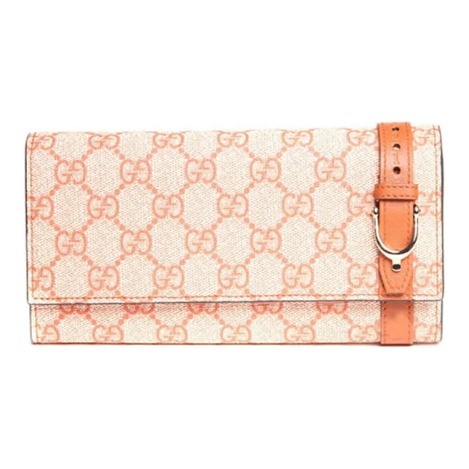 GUCCI Canvas With Leather Wallet Women's Orange & Beige-0