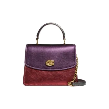 COACH Parker Genuine Leather Shoulder Bag Crossbody Bag Handbag Medium Size Women's Metal Purple & Red
