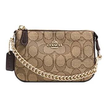 COACH NolitaWristlet Leather Zippers Chain Pochette Shoulder Bag Handbag Mini Women's Khaki