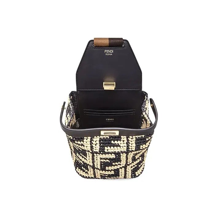 FENDI Raffia Woven Shoulder Bags Sling Bags Women's Black-3