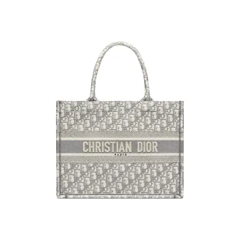 DIOR Medium DIOR Book Tote Ecru And Gray DIOR Oblique Embroidery