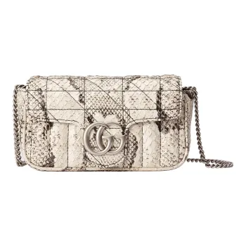 GUCCI GG Marmont Snake Skin Shoulder Bag, Crossbody Bag Extra Mini Women's Gray White