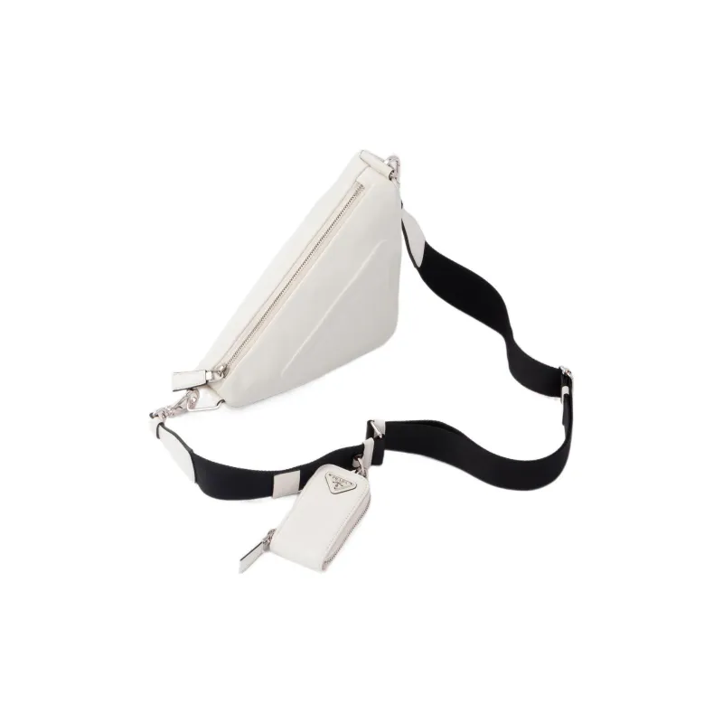 PRADA Triangle Leather Triangle Bag, Crossbody Bag, Shoulder Bag Men's White-2