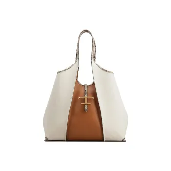 TOD'S Canvas With Leather Handbag Medium Size Women's Brown/Beige