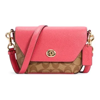 COACH Karlee Coated Canvas With Leather Shoulder Bag, Crossbody Bag Trumpets Women's Pink Multicolor With Monogram