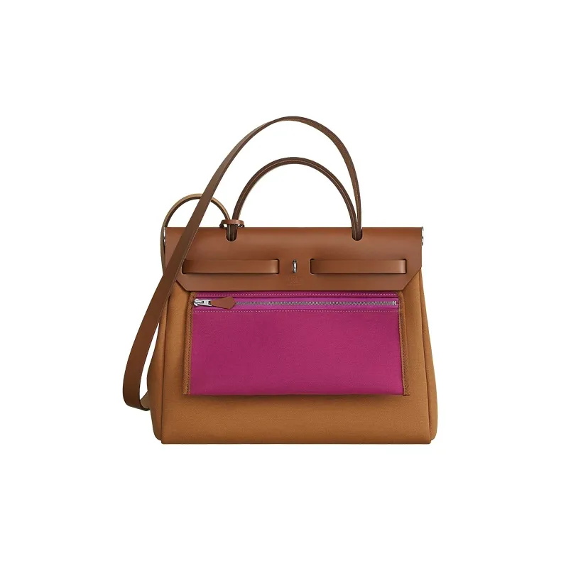 HERMES Herbag Zip Cow Leather Handbags Shoulder Bag Crossbody Bag Regular Unisex Brown Purple-2
