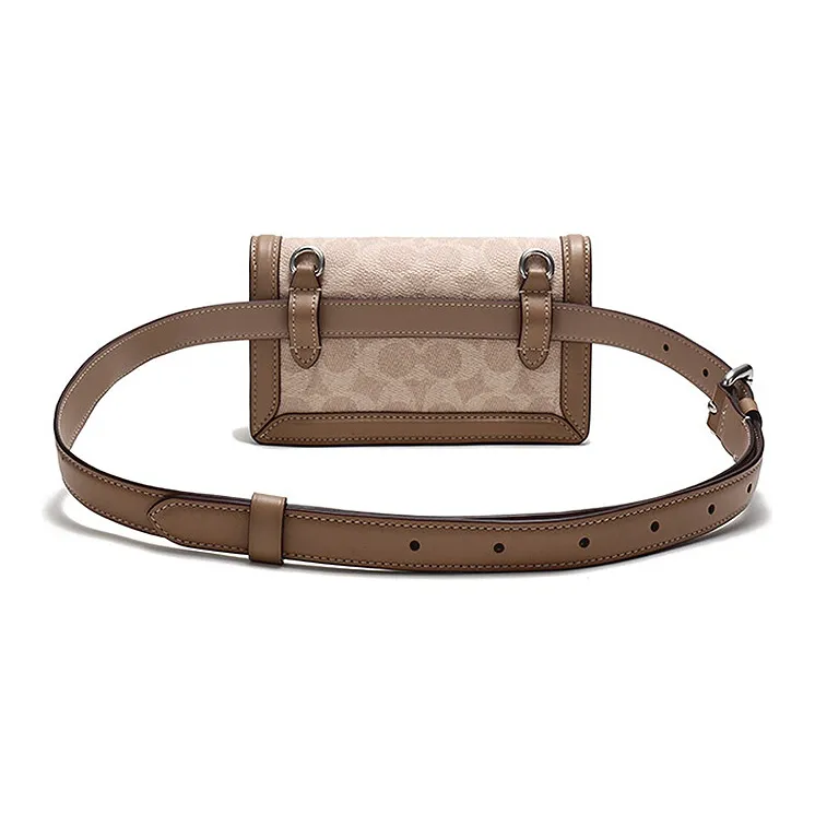 COACH Riley Leather Trunk Bag, Handheld, One Shoulder, Crossbody, Fanny Pack Small Size Women's Brown & Khaki Monogram-3