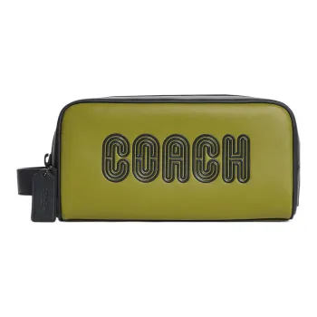 COACH Travel Kit Cow Leather Travel Bag Handheld Makeup Bag Small Size Unisex Green
