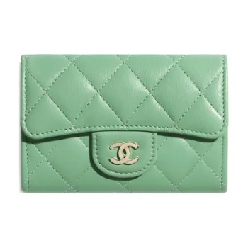 CHANEL Classic Flap CF Sheepskin Coin Purses Card Holders Unisex Green
