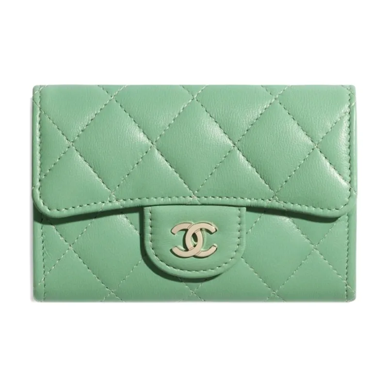 CHANEL Classic Flap CF Sheepskin Coin Purse, Card Holder Unisex Green-0