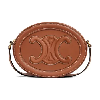 CELINE Cuir Triomphe Smooth Cow Leather Mooncake Bag Shoulder Bag Crossbody Bag Medium Size Women's Tawny