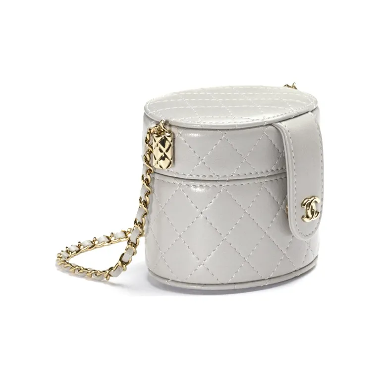 CHANEL Grain Embossed Calfskin Cylinder Bag, Makeup Bag, Handbag, Shoulder Bag, Crossbody Bag Women's Gray-1