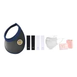 Sun Protection Clothing Set (Navy Blue/Black Hat+Black White Cooling Arm Sleeves+Blue Gray Ice Silk Mask)