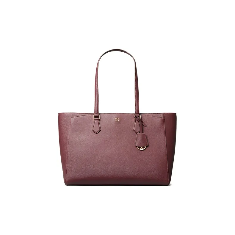 TORY BURCH Robinson Leather Tote Bag, Shoulder Bag Women's Burgundy-0