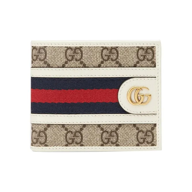 GUCCI Ophidia Canvas With Leather Cropped Wallet Men's Ebony & White-0