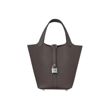 HERMES Clemence Bullock Leather Basket Bag Handbag Bucket Bag 18 Women's Ebony