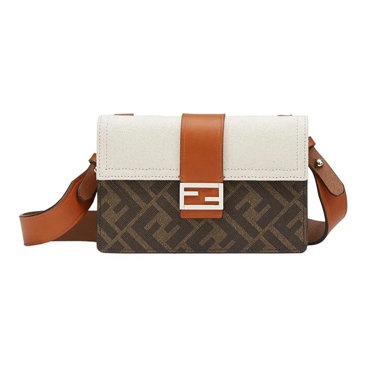 FENDI Baguette Canvas With Leather Baguette Bag Clutch Shoulder Bag, Crossbody Bag Regular Men's Brown/White-0