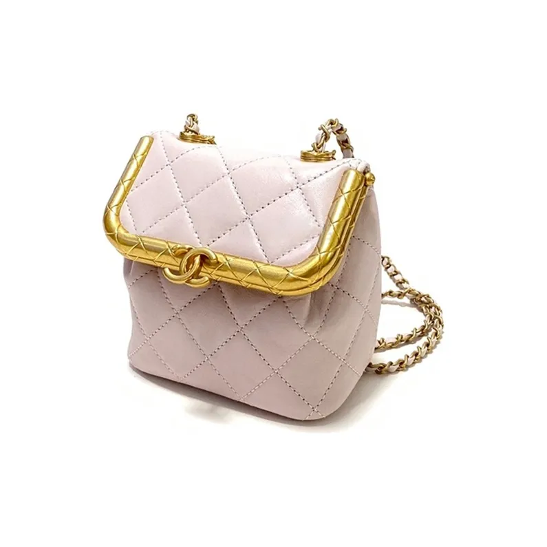 CHANEL Sheepskin And Gold Handbag, Box, Bag Trumpets Women's Taro Purple-1
