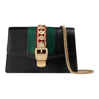 GUCCI Sylvie Cow Leather Crossbody Bag Shoulder Bag Women's Black