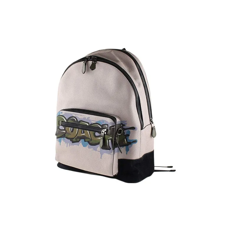 COACH West Matte Pebbled Leather, Suede Leather, And Smooth Leather Backpack Large Size Men's Gray Black Green-1