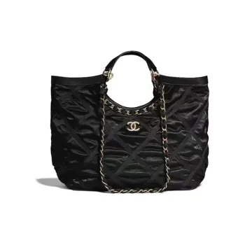 CHANEL Nylon Shopping Bag, Tote Medium Size Women's Black Gold